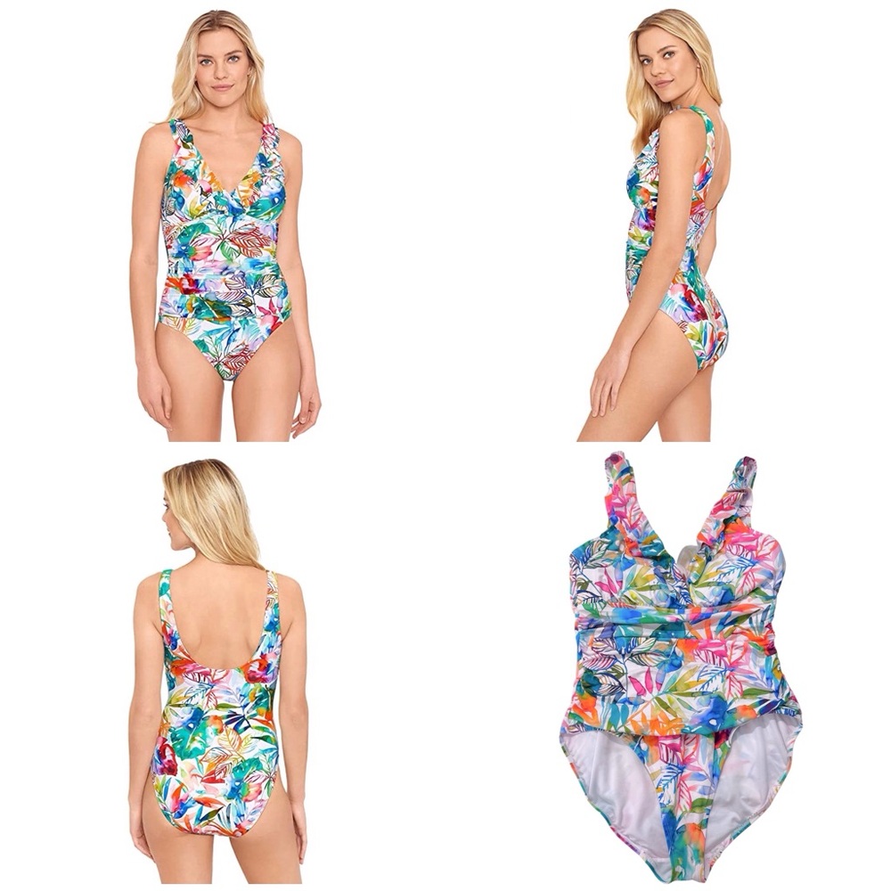 LAUREN Ralph Lauren Tropical Caribbean Ruffled One-Piece Swimsuit Size 12